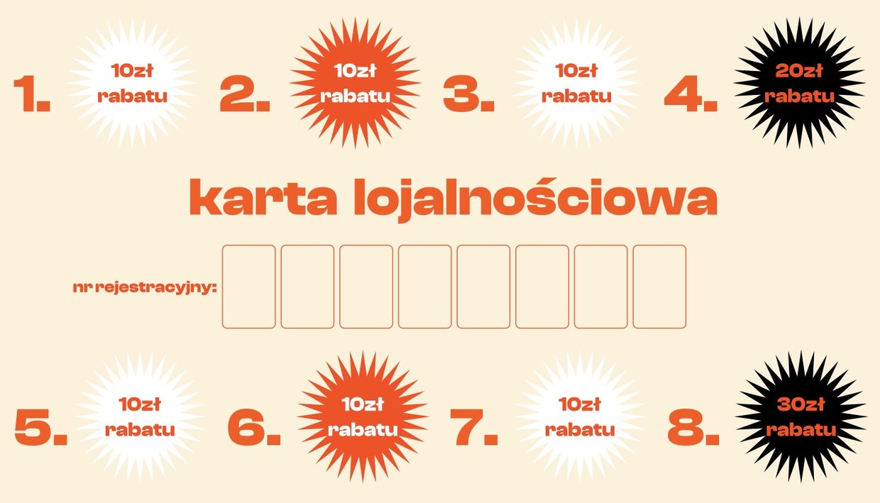 Karta lojalnościowa — ósmy postój gratis. Rzecz, którą klient trzyma w portfelu i widzi przy każdym locie.